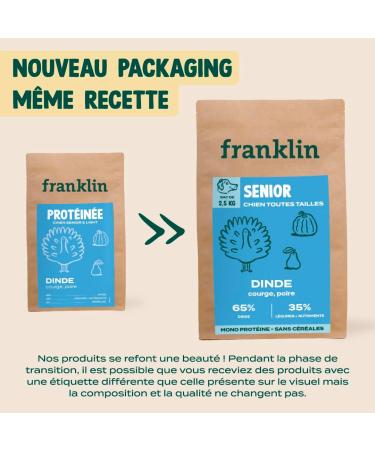 Franklin Senior Dog Food Protein Range with 65% Turkey Grain Free Mono-Protein Size 13mm 6 kg - Buy Online on GoSupps.com