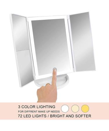 Tri-Fold Makeup Mirror with 3-Color LED Lighting, 3X Magnification, Adjustable Brightness - Buy Now! - Buy Online on GoSupps.com