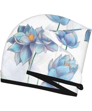 Shop Pale Blue Lotus Flowers Microfiber Hair Towel - Soft Super Absorbent Quick Dry Wrap for Women with Long Curly & Thick Hair - Buy Online on GoSupps.com