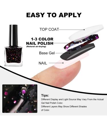 DouborQ Jelly Glitter Nail Polish Black Translucent Long-lasting Sequins Nail Art Varnish (07) Black Glitter-05 - Buy Online on GoSupps.com