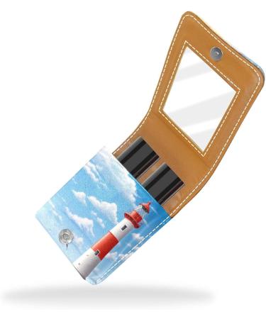 Travel Lipstick Organizer Case - Portable Makeup Bag with Mirror | Beach Lighthouse Seagull Design - Buy Online on GoSupps.com