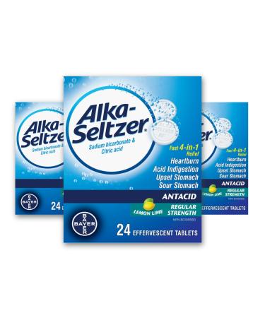 Alka-Seltzer Antacid Heartburn Relief Effervescent Tablets - Antacid Tablets For Heartburn And Upset Stomach Contains Sodium Bicarbonate And Citric Acid Lemon Lime Flavour 3x24 Tablets (72)