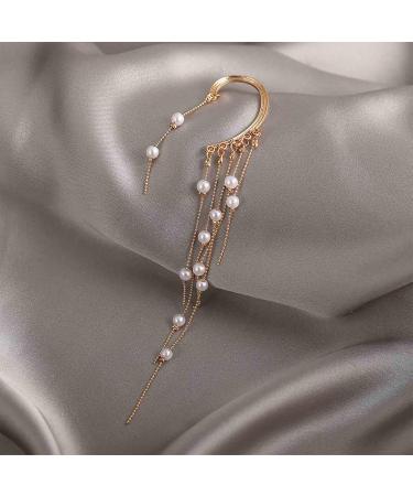 Boho Pearl Ear Wrap Earrings | Gold & Pearl Ear Cuff | Long Drop Tassel Non-Piercing Ear Climbers for Women & Girls - Buy Online on GoSupps.com
