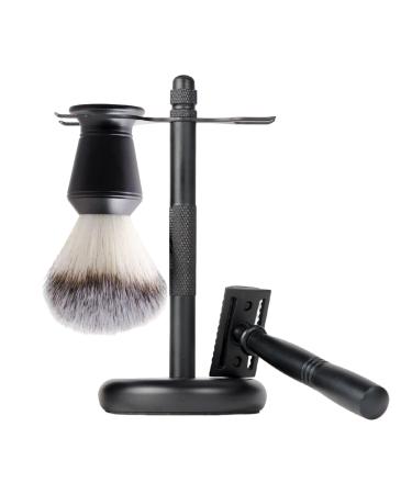 Amagogo 3-part shaving set razor set black color elegant shaving brush set including edge razor holder shaving brush shaving accessories