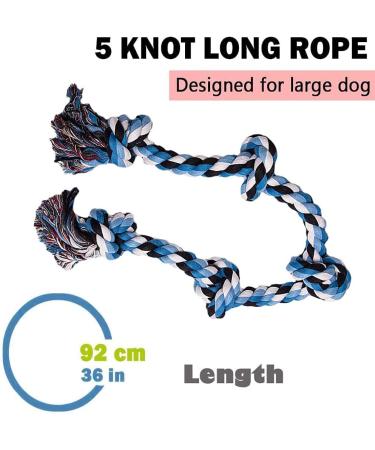 Luxmay Indestructible Dog Toys - Strong 92 cm Rope for Large & Medium Dogs - Durable Chew Toy with 5 Knots - Interactive Blue Dog Rope - Buy Online on GoSupps.com