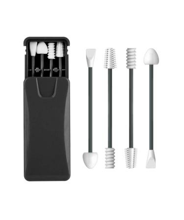Upgraded Reusable Cotton Swabs 4 Pcs  Uramoto Silicone Ear Swabs Rough Friction Cotton Swabs for Ears Cleaning  Love Shape Swabs for Cosmetic Makeup Beauty-Black 4 Pcs Black
