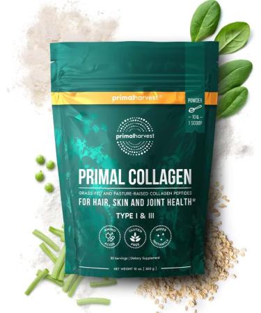 Primal Harvest Collagen Powder - Type I & III Peptides for Hair, Skin, Nails & Joints - 10 Oz Powder for Men & Women - Buy Online on GoSupps.com