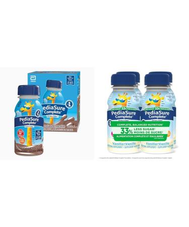 PediaSure Complete Nutritional Supplement 4 x 235 mL Chocolate Kids nutritional shake & PediaSure Complete Reduced Sugar 33% Less Sugar Nutritional Supplement 4 X 235 ml Vanilla 940 ml