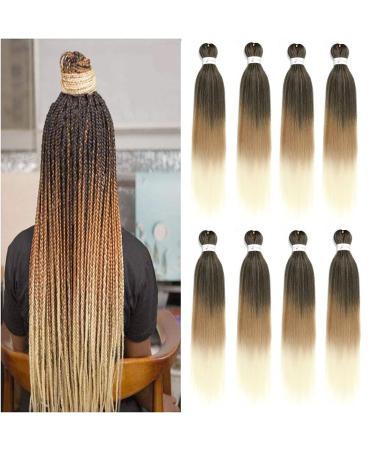 SHUOHAN 8 Packs Pre-stretched 26 Inch Braiding Hair Extensions Yaki Texture Professional Crochet Braids Hair Hot Water Setting Synthetic Hair for Twist Braids (1B/27/613) Black to Light Brown to Beige 26 Inch (Pack of 8...