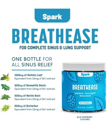 Sinus & Lung Support Gummies - Mullein Leaf & Boswellia - Lung Detox & Allergy Relief - Blue Raspberry Flavor - 60 Count - Buy Online on GoSupps.com
