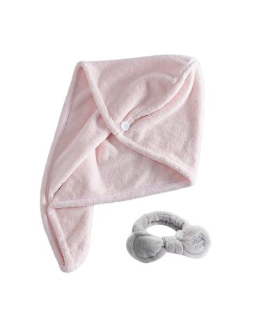 Microfiber towel for women 25.4 x 66 cm super absorbent fast drying hair turban for drying curly long and thick hair (light pink)