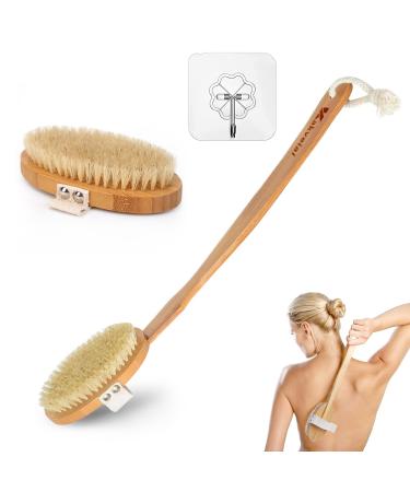 Bathing brush with a long stem back brush removable long handle 2x brush head body brush for removing showering scrubber natural bristle clean for body - Buy Online on GoSupps.com