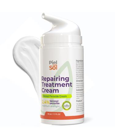 Piel del Sol cosmetics Acne Cleansing Cream & Repairing Treatment - Face & Body Skincare with Benzoyl Peroxide Sweet Almond Oil Tea Tree Oil Aloe Vera Extract for Acne Spot Treatment 50ml