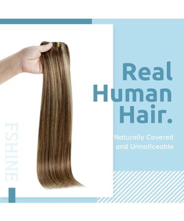 FSHINE Real Hair Clip-In Extensions - Chestnut Brown & Honey Blonde - 30cm Remy Thick 80g - 7 Pieces #4P27 - Smooth Clip-In Extensions for Women - Buy Online on GoSupps.com