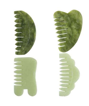 Jade Kamm natural jade comb 4Pcs 4 stile scalp gua Sha comb stress relief gua Sha comb smooth jade kamm scalp massaget for head -face -Handwriter -leg gifts gua Sha combb