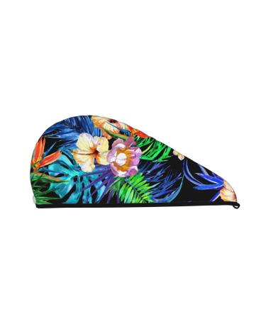 Microfiber Hair Drying Cap Colorful Flowers Hair Towel Cap Soft Absorbent Hair Towel Towel Wrap with Button Quick Dry Fast Drying Hair Capsfor Curly Long & Thick Hair Colorful Flowers2