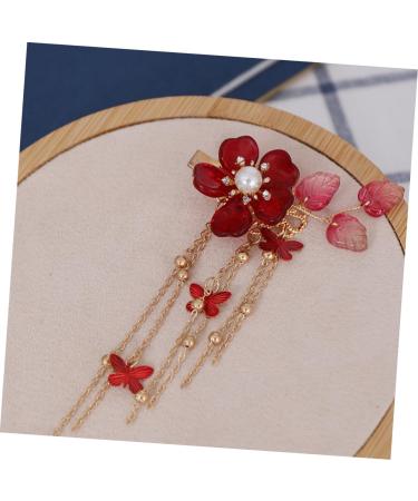 Ipetboom Tassels Hair Clips Hair Pin Hair Barrettes Flower Hairpins Flower Shape Hairpins Antique Style Barrettes Clip Red Chinese Style Hair Clips - Buy Online on GoSupps.com