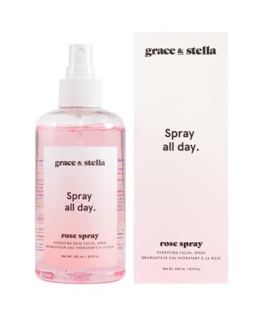 Rose Water Facial Spray (240ml) - Vegan - Rose Water Spray For Face - Rose Spray Facial Mist - Rosewater Spray Toner Rose Hydrosol by grace and stella