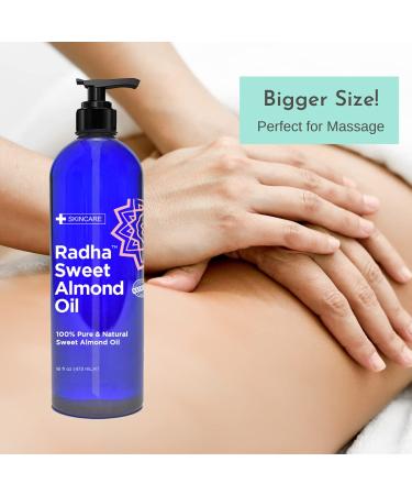 Radha Beauty Sweet Almond Oil - 100% Pure Carrier Oil for Aromatherapy, Hair & Skin - 16 fl oz with Pump - Buy Online on GoSupps.com