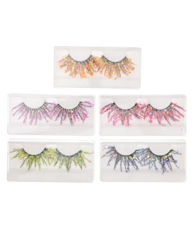 minkissy 5 Pairs Colored False Eyelashes Long Eyelashes for Halloween Lashes with Glitter Dramatic False Eyelashes Lashes with Color False Lash Chemical Fiber 3d European and American