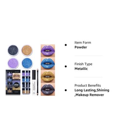 Ibcccndc Glitter Lip Kit - Long Lasting Metallic Gloss Lipstick Set with Lip Primer and Brush | Waterproof & Cruelty Free - 4 Colors Glitter Powder for Lips Art - Buy Online on GoSupps.com