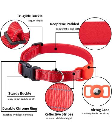 AirTag Dog Collar for Small Medium Large Dogs - Red Neoprene Padded Cat Collar with Silicone Holder - Small Size 9''-16'' Neck - Buy Online on GoSupps.com