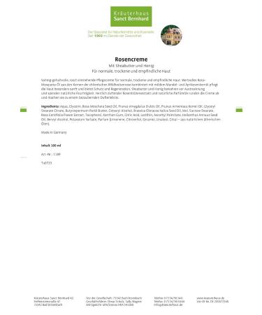 Sanct Bernhard Rose Cream with Almond & Apricot Kernel Oils | Shea Butter & Honey | 100ml - Nourishing Skincare for Global Shipping - Buy Online on GoSupps.com