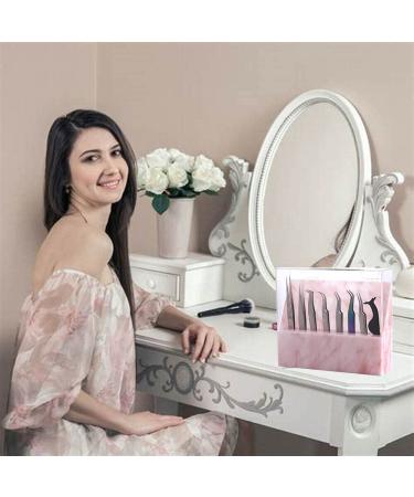 Dust-proof Acrylic Marble Eyelash Tweezers Holder with Cover - Pink | Lash Cart Organizer - Buy Online on GoSupps.com