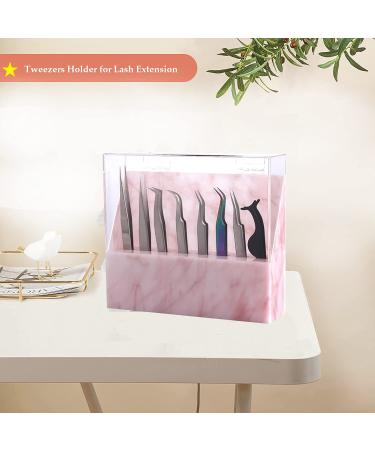 Dust-proof Acrylic Marble Eyelash Tweezers Holder with Cover - Pink | Lash Cart Organizer - Buy Online on GoSupps.com