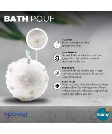 4 Pack Shower Puffs With Soap Pieces - White Soap - Premium Quality Loofah Exfoliating - Buy Online on GoSupps.com