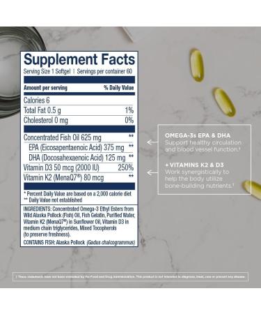 Wiley's Finest Wild Alaskan Fish Oil with Vitamin K2 - 60 Softgels | Omega-3 Supplement - Buy Online on GoSupps.com