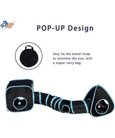 Cat Tunnel and Cube Tent Combo - Interactive and Collapsible Indoor Cat Toy with Peek Hole, Play Ball, and Bell - Ideal for Kittens, Puppies, and Rabbits - Black - Buy Online on GoSupps.com