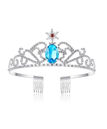 Lovelyshop Blue Diamond Snowflake Rhinestone Girls Tiara Princess Elsa Crown