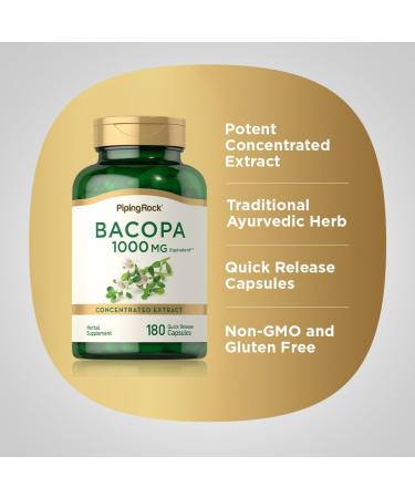 Piping Rock Bacopa Monnieri Supplement | 180 Capsules | Herbal Extract |Non-GMO & Gluten Free - Buy Online on GoSupps.com