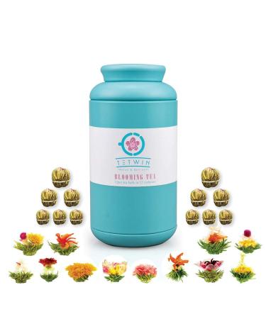 TETWIN Blooming Tea 12 Varieties Individually Sealed Pack Flowering Tea Hand Tied Natural White Tea Leaves and Edible Flowers Gift Canister for Tea Lovers 12 Count
