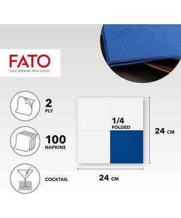 Fato Disposable Paper Napkins - 100 Pack Midnight Blue 24x24cm 4-Folded 2-Layer Ideal for Cocktails & Aperitifs - 100% Pure Cellulose FSC Certified - Buy Online on GoSupps.com