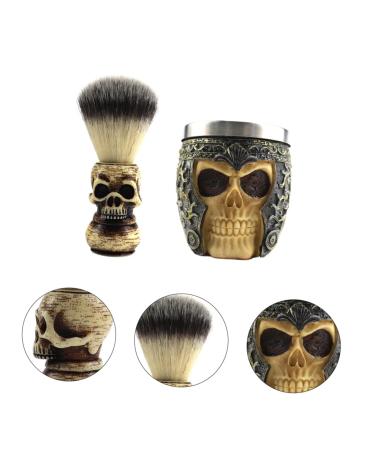 Frcolor 1 set of skull-beard brush man skulls beard brush Synthetic razor brush vintage shaving cup and brush shaving foam brush roofs rush hair brush foam shell skeleton.