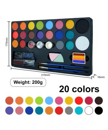 Buy Kids Face Painting Kit - 20 Non-Toxic Water-Based Paints Safe for Sensitive Skin 4 Stencils Hair Chalk Combs & Sponges - Fast International Shipping - Buy Online on GoSupps.com