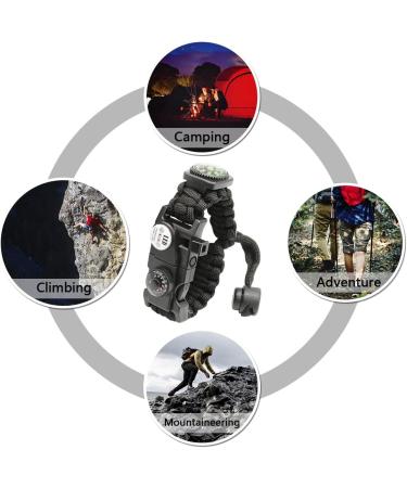 NVioAsport 20-in-1 Survival Paracord Bracelet with SOS LED Light, Fire Starter, Compass, Whistle Ideal for Camping, Hiking, Fishing | Adjustable Gear Kit in Black - Buy Online on GoSupps.com