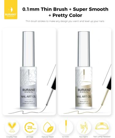 BURANO Silver Gold Metallic Gel Nail Polish Liner Nail Art Polish 3D Painted Mirror Chrome Painted Gel Nail Design Polish 2 Bottle 8ml Chrome Gel Nail Polish Curing Required - Buy Online on GoSupps.com