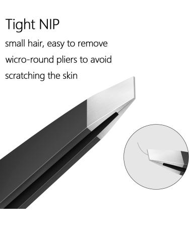 TOPMEET Stainless Steel Eyebrow Tweezers Set for Facial Hair and Splinter Removal - Women/ Men, Black - Buy Online on GoSupps.com