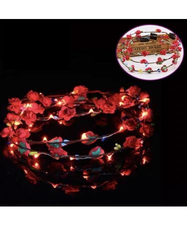 Led Light Women Flower Girl Headband Glow Blinking Crown Hair Wreath For Girls Women Wedding Festival Christmas New Year Party (Red) - Buy Online on GoSupps.com