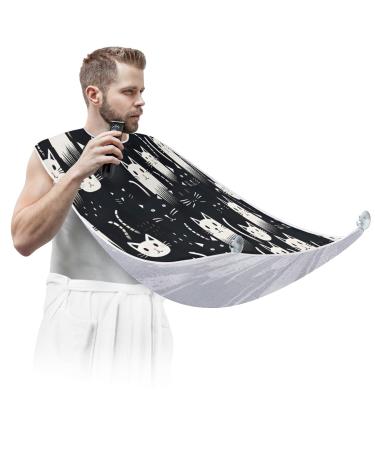 Beard Bib Apron Beard Hair Catcher for Men Shaving Fathers Day Anniversary Christmas Gifts for Dad Husband Beard Bib with 2 Suction Cups Cat