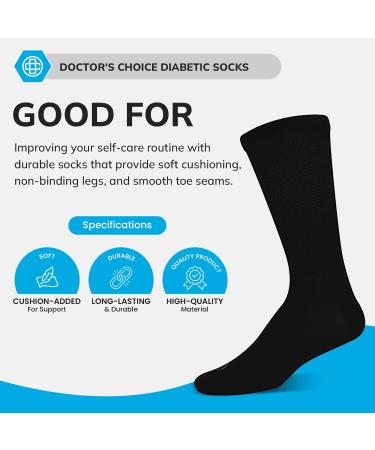Doctor's Choice Diabetic Socks for Men - Seamless Non-Binding Top - 4 Pairs - Black - Large & X-Large Sizes - Buy Online on GoSupps.com
