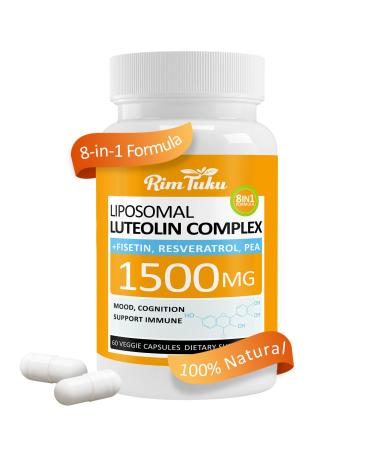 1500MG Liposomal Luteolin Supplement 8-in-1 Formula with Fisetin Pea Turmeric Potent Flavonoid Absorption-Optimized Actives for Brain 60 Capsules 60 Count (Pack of 1)
