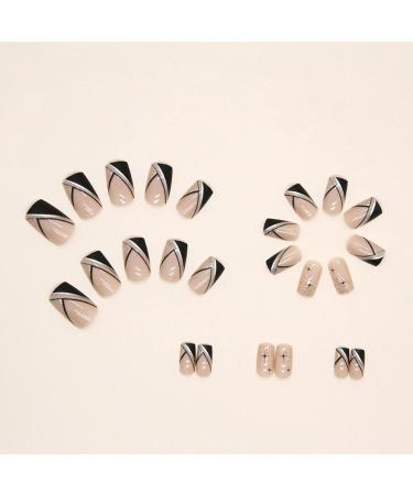 Justotry 24-Piece Glossy Black French Press Nails - Angular Star Design Artificial Fake Nails for Women - Stylish Square Fingernails - Buy Online on GoSupps.com