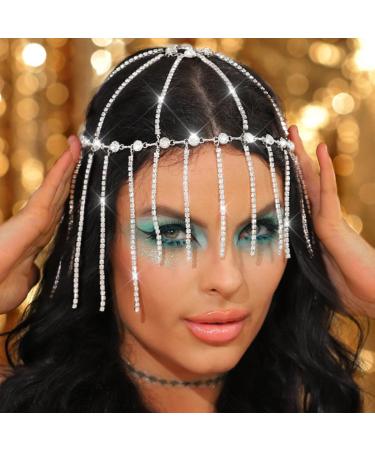 Kilshye Rhinestone Head Chain Silver Sparkly Crystal Headpiece Prom Costume Headband for Women - Buy Online on GoSupps.com