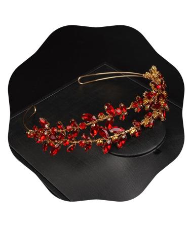 JWICOS Crystal Wedding Headband Tiara Bridal Rhinestone Headpiece Wedding Hair Accessories Tiara for Women and Girls Red Gold