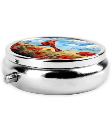 Flower Poppy Cardinal Pill Box | 3 Compartment Portable Medicine Organizer - Decorative Metal Vitamin Case for Pocket & Purse - Buy Online on GoSupps.com