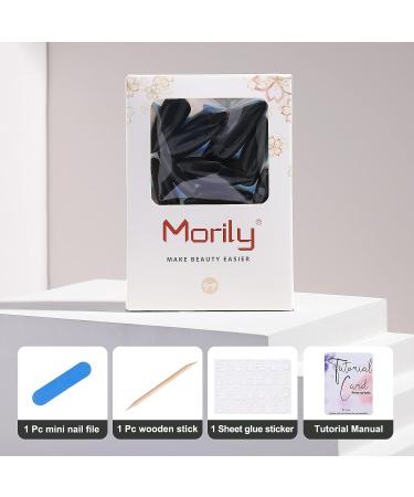 Morily 24Pcs Black Stiletto Press on Nails Medium Length - Almond False Nails Tips for Women & Girls - Buy Online on GoSupps.com